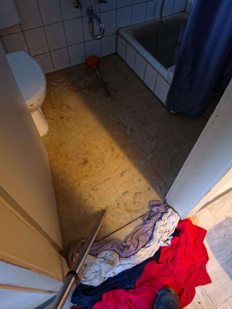 Überflutetes Badezimmer nach Rohrverstopfung in Lörrach