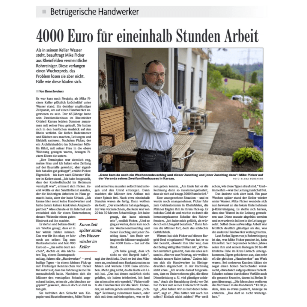 4000 Euro für eineinhalb Stunden Arbeit - Zeitungsbeitrag