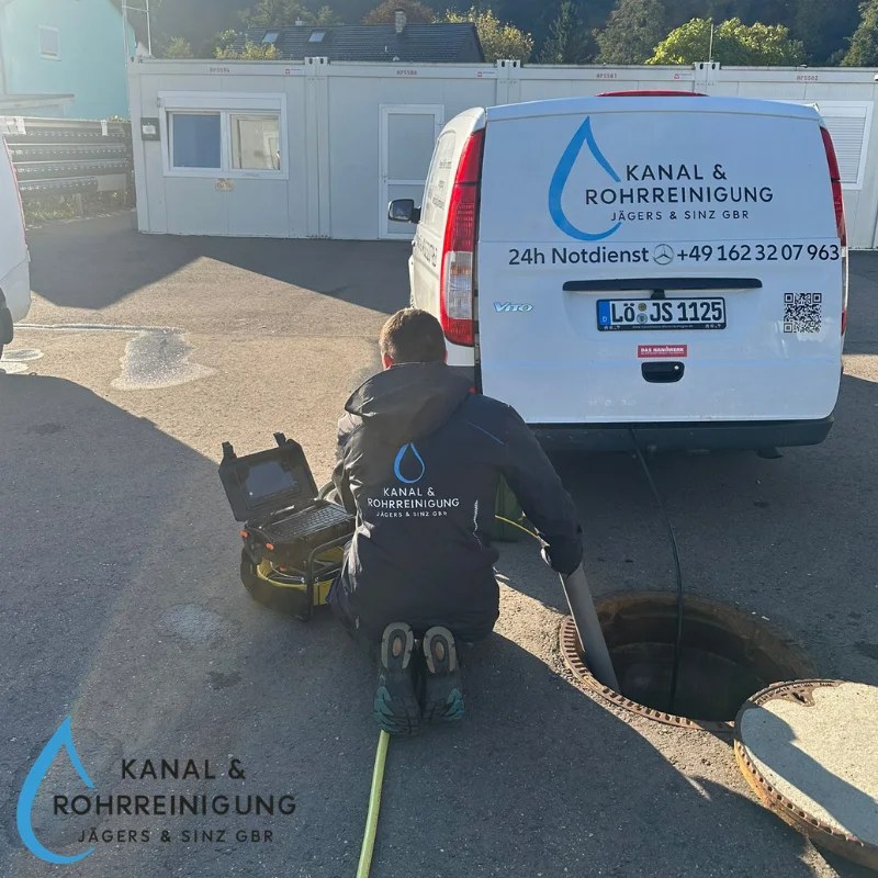 Mitarbeiter mit Kameragerät am geöffneten Schacht