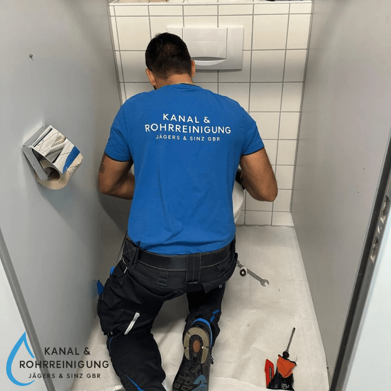 Mitarbeiter von Jägers & Sinz bei Arbeiten an einer WC-Leitung.